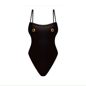 Nuit One-Piece Swimsuit — Luxury Fabric with Mother-of-Pearl Hardware