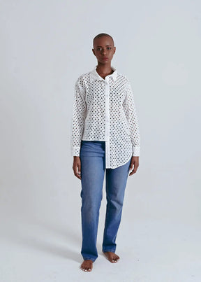 Kulani Asymmetric Broderie Anglaise Shirt