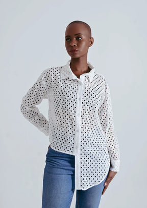 Kulani Asymmetric Broderie Anglaise Shirt