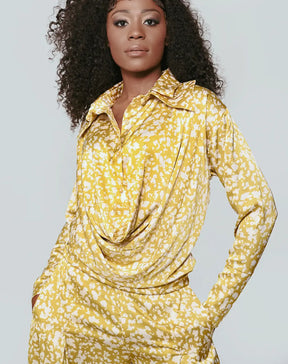Nala Golden Draped Satin Set