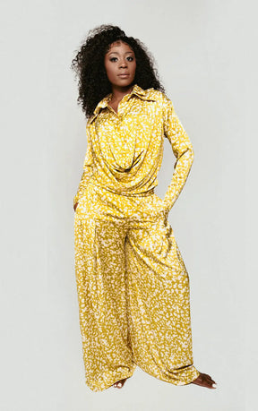 Nala Golden Draped Satin Set