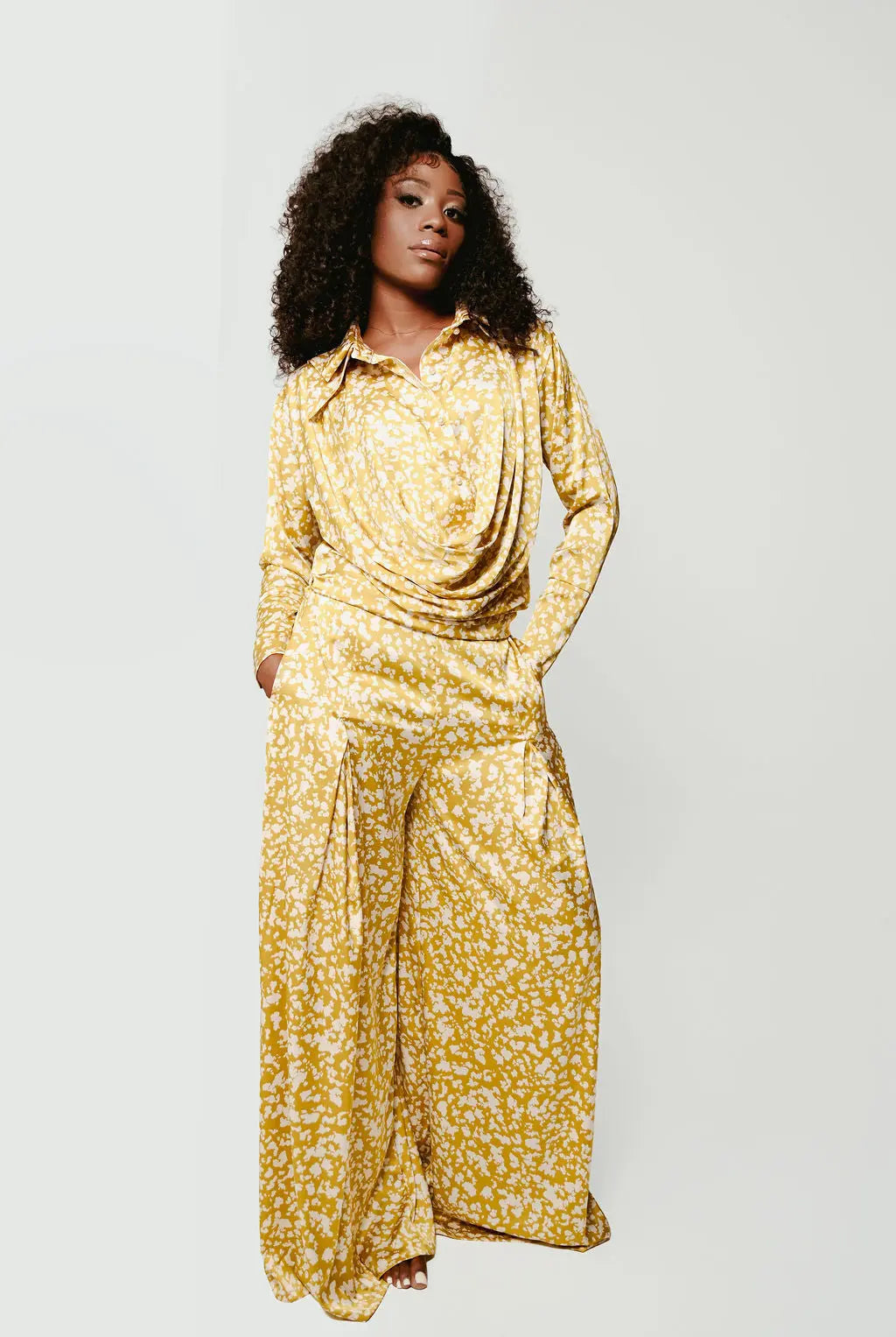 Nala Golden Draped Satin Set