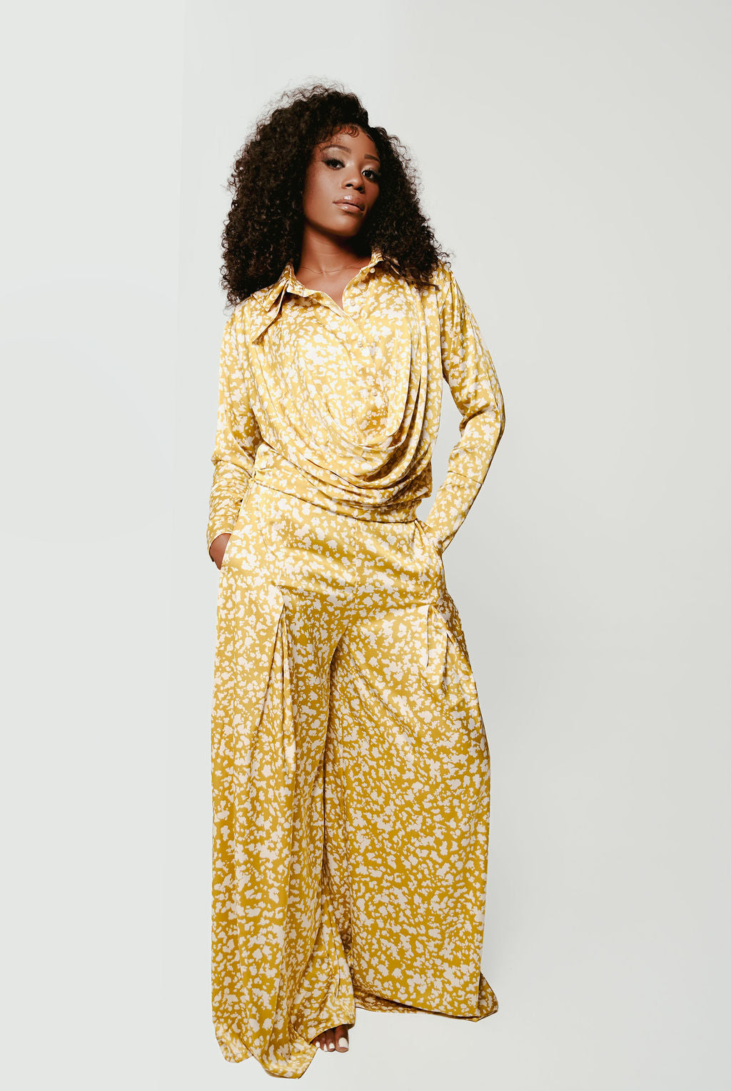 Nala Golden Draped Satin Set