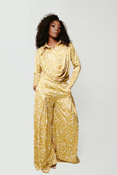Nala Golden Draped Satin Set
