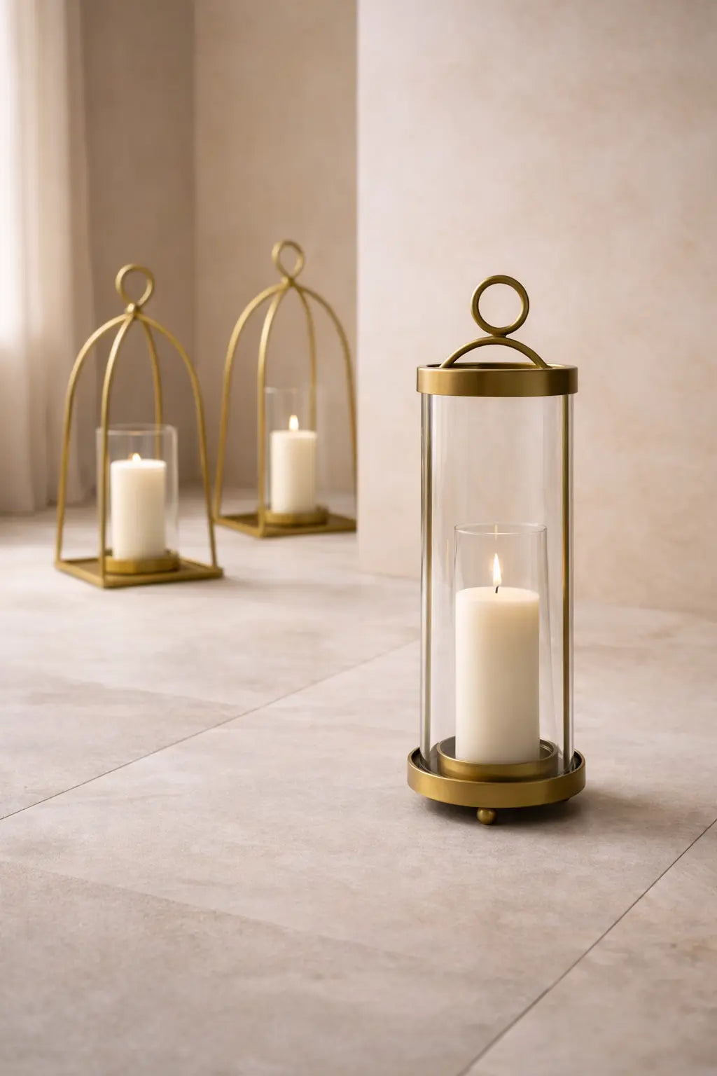 Orbit Hurricane Candle Holder — Antique Brass Finish