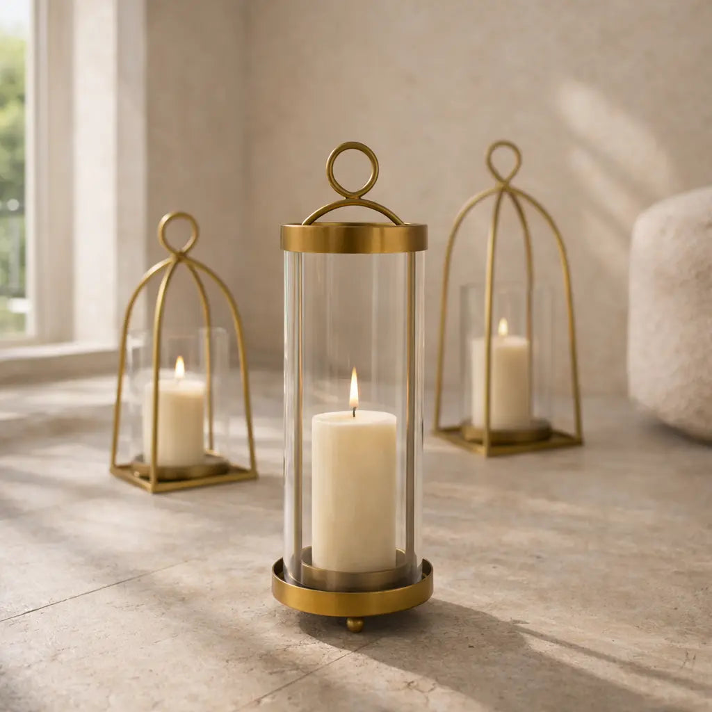 Bend Hurricane Candle Holder — Antique Brass Finish