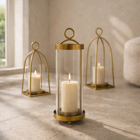 Bend Hurricane Candle Holder — Antique Brass Finish