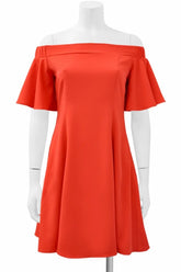 Orange Off-Shoulder Flare Dress