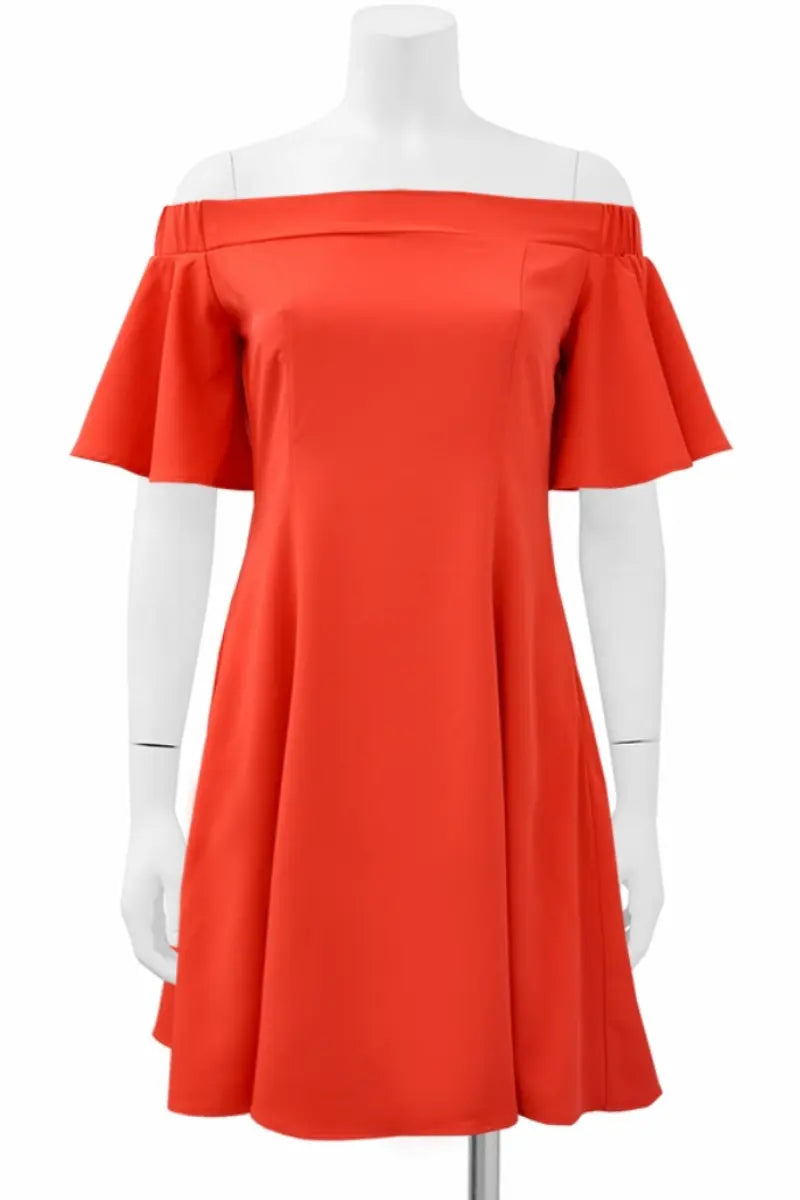 Orange Off-Shoulder Flare Dress