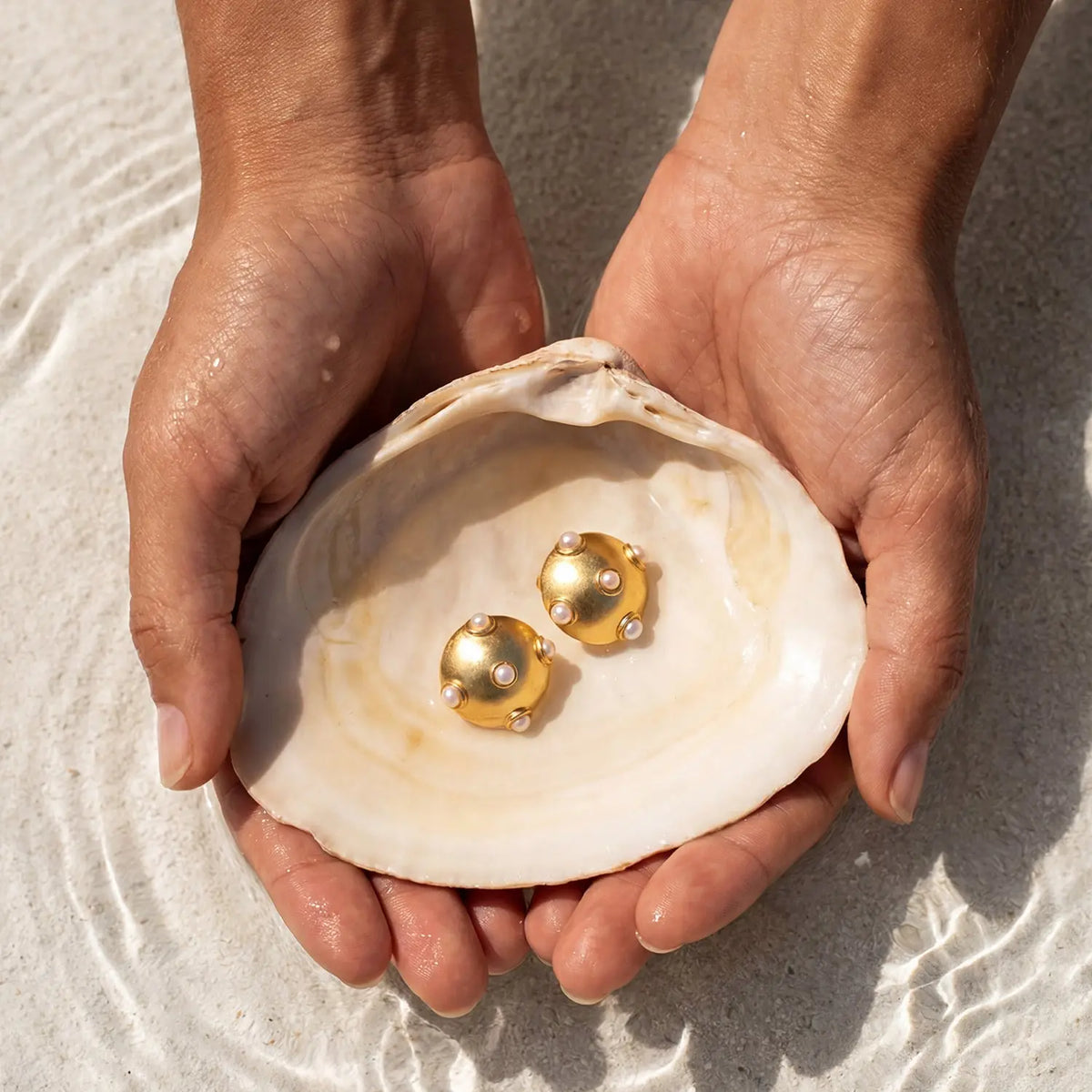 Gold Pearl Ball Statement Earrings