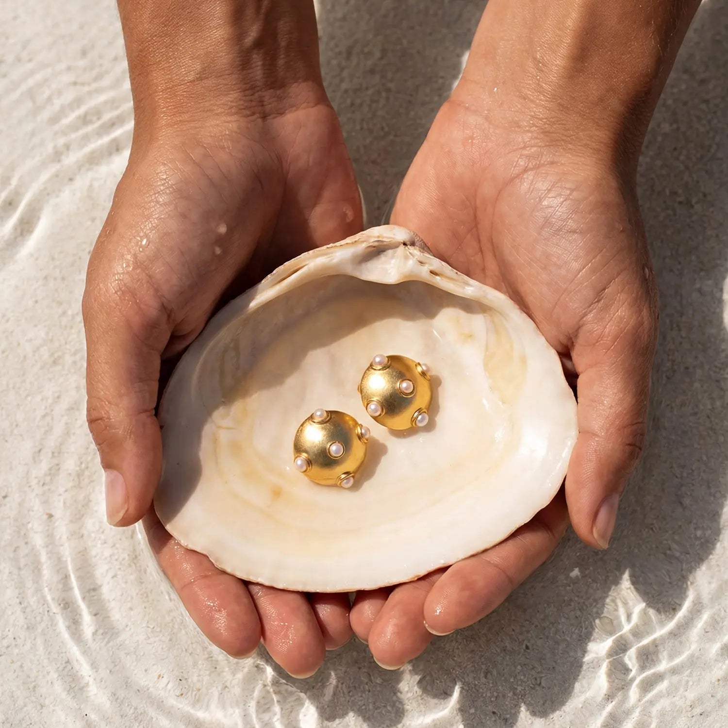 Gold Pearl Ball Statement Earrings