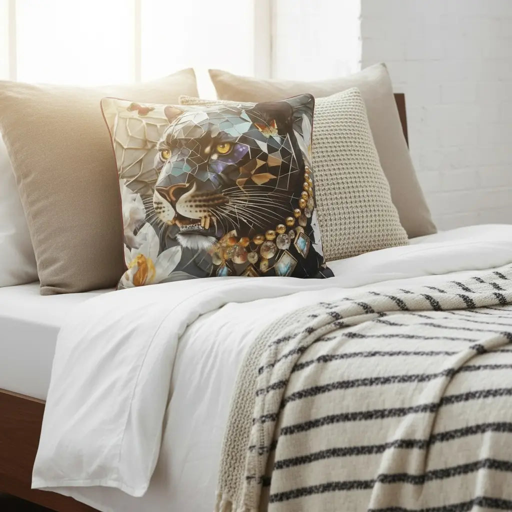 Dusk's Crystal Panther Guardian Velvet Throw Pillow