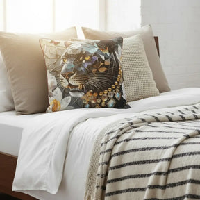 Dusk's Crystal Panther Guardian Velvet Throw Pillow