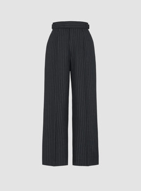 Pinstripe High-Waist Tailored Pants