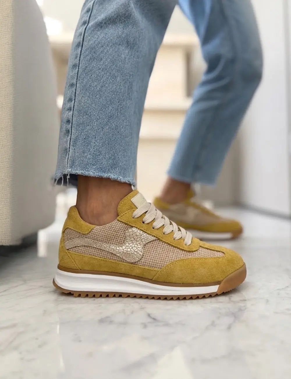 Poema Raffia Mustard Suede