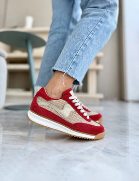 Poema Raffia Red Suede