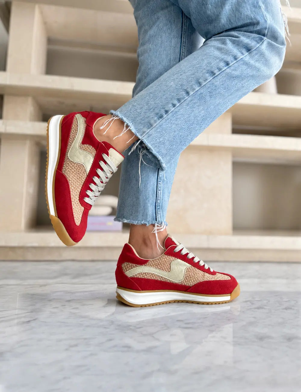 Poema Raffia Red Suede