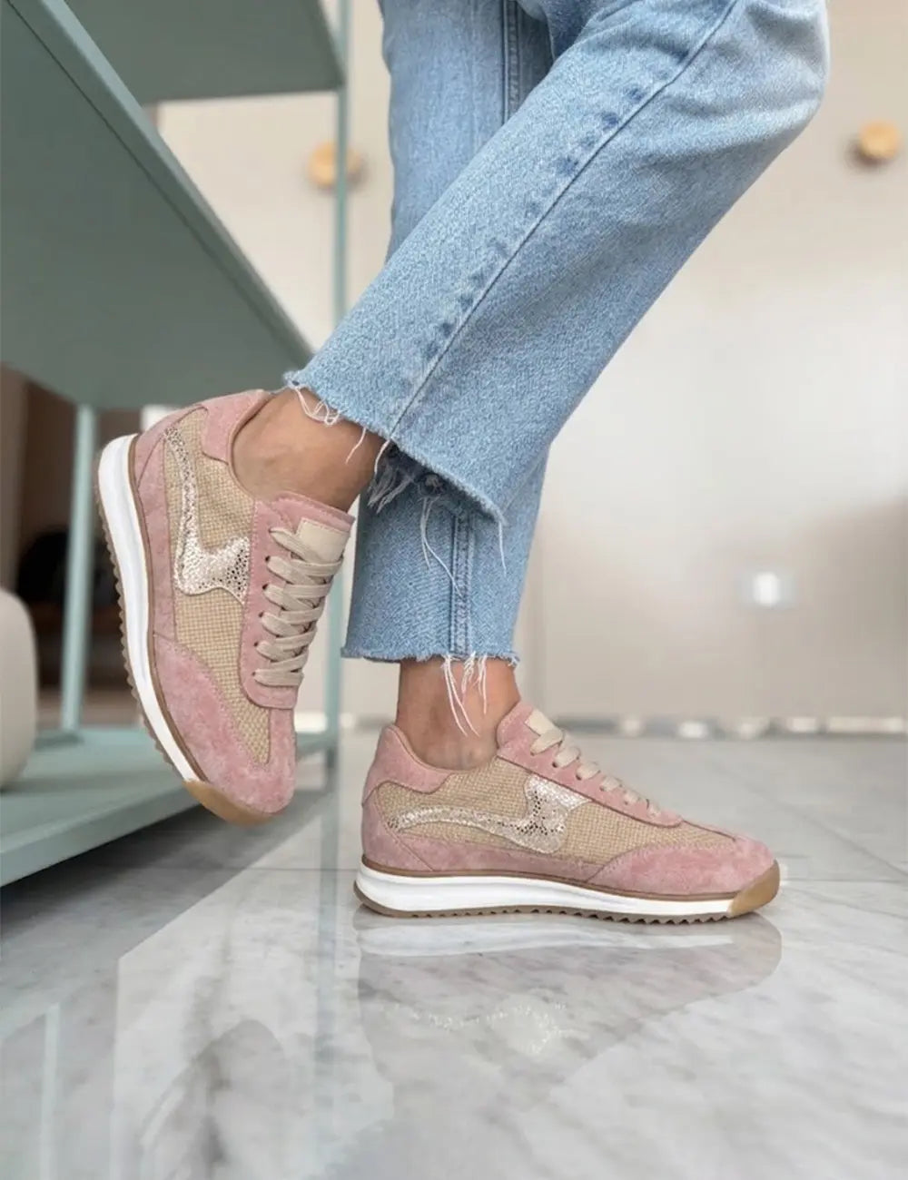 Poema Raffia Pink Suede