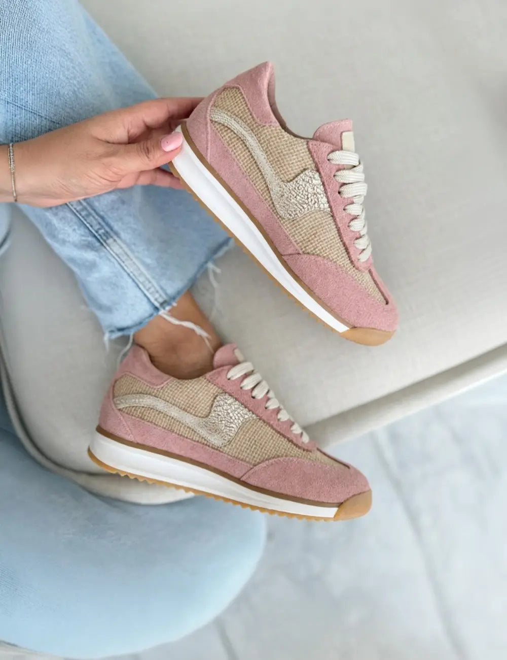 Poema Raffia Pink Suede