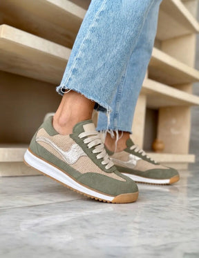 Poema Raffia Green Suede