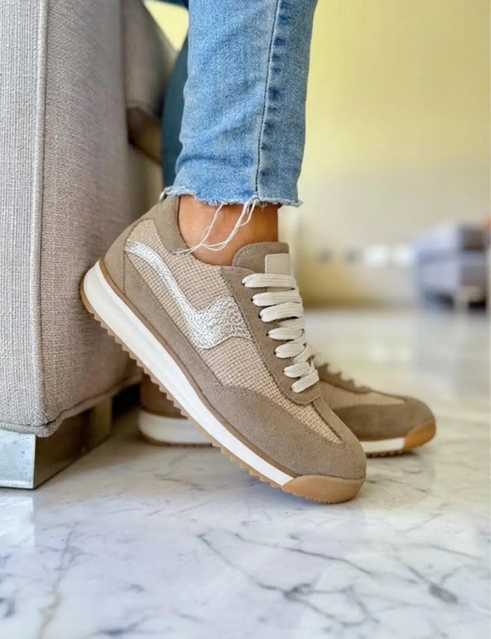 Poema Raffia Mink Suede