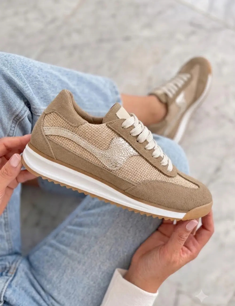 Poema Raffia Mink Suede