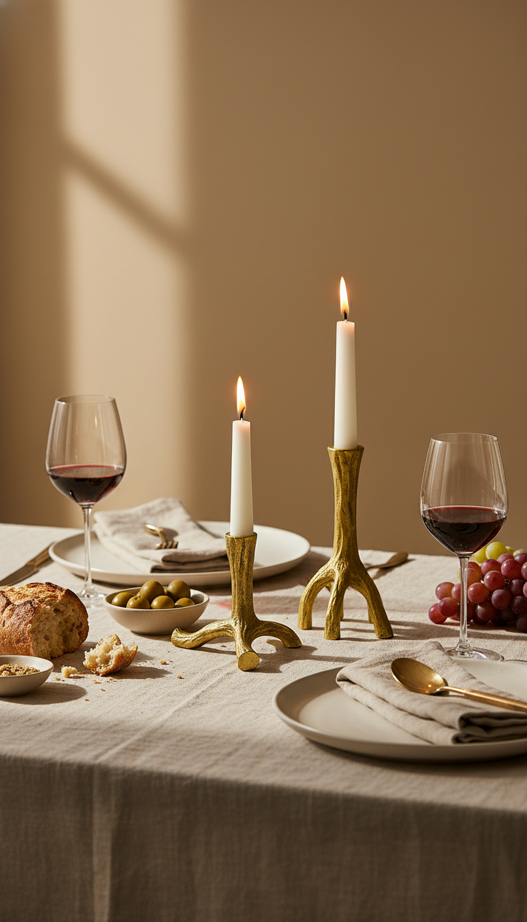 Rooted Taper Candle Holder — Gold Finish