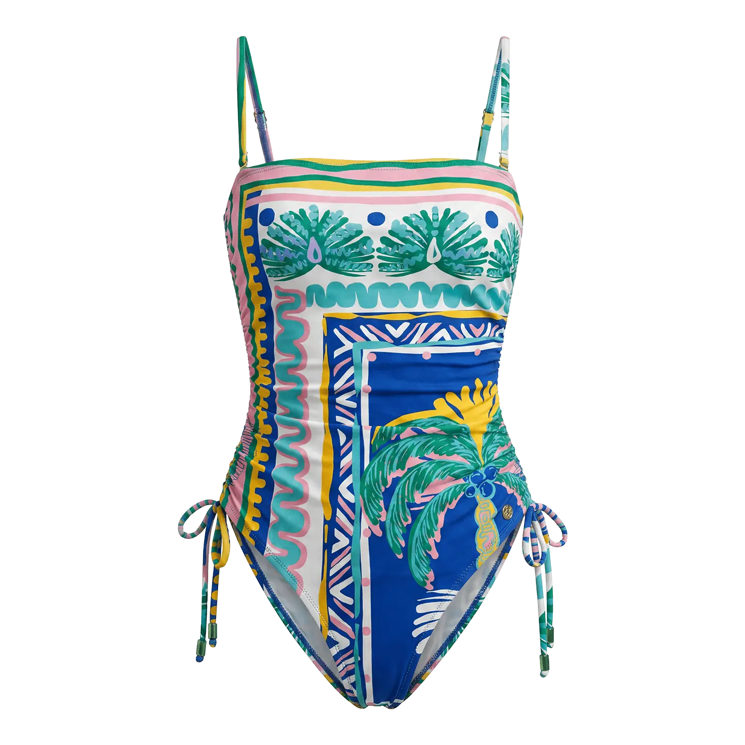 Ruched Side Swimsuit Blue Palm