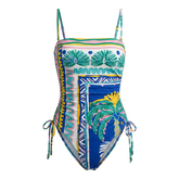 Ruched Side Swimsuit Blue Palm