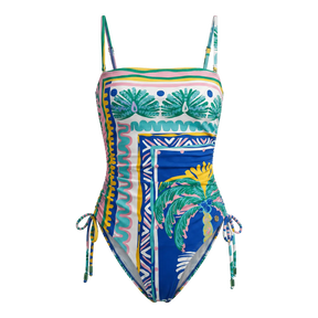 Ruched Side Swimsuit Blue Palm