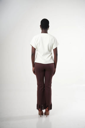 Brisal High-waist Straight-leg Fringe-hem Pants