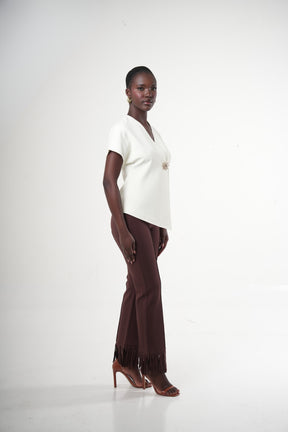 Brisal High-waist Straight-leg Fringe-hem Pants
