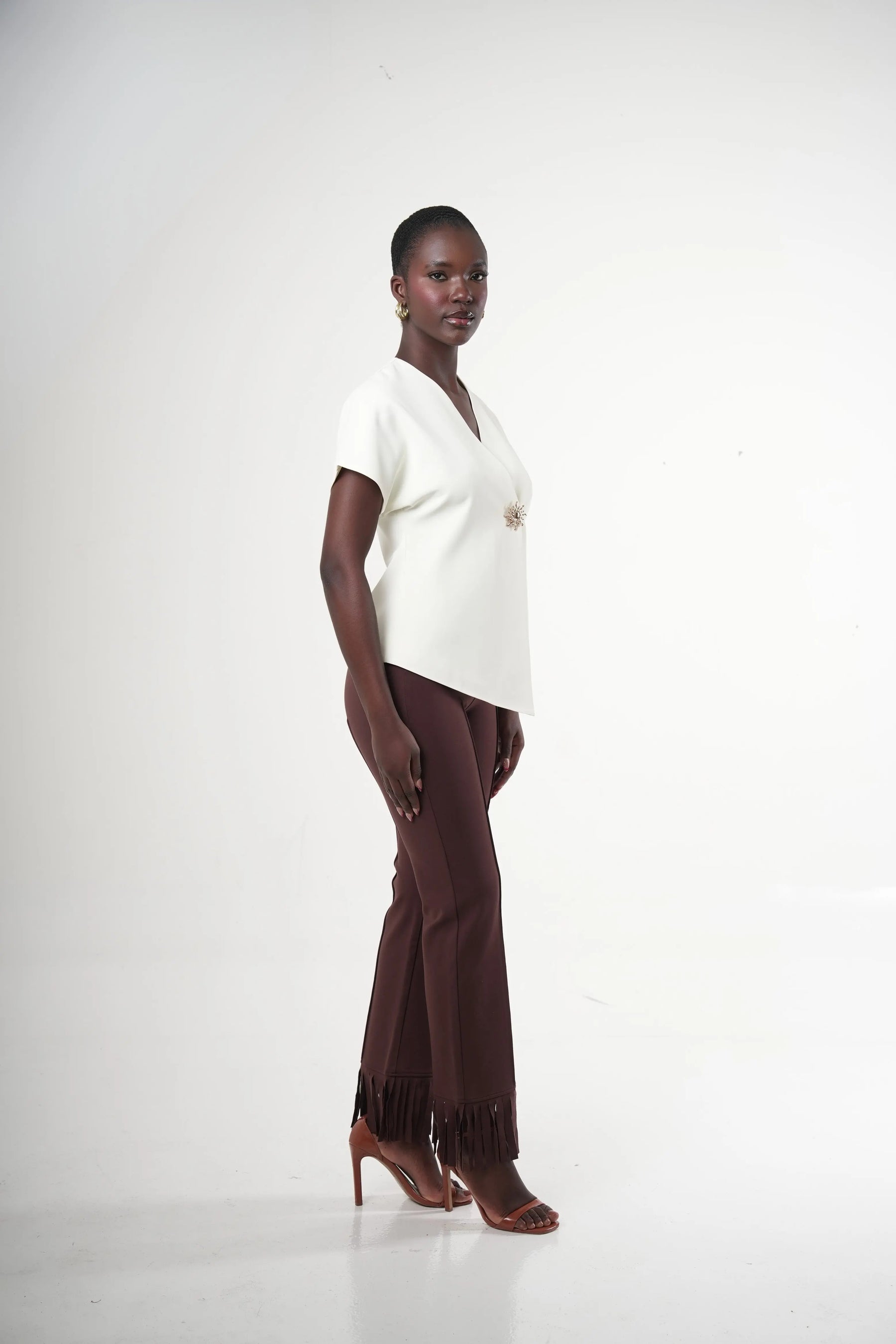 Brisal High-waist Straight-leg Fringe-hem Pants