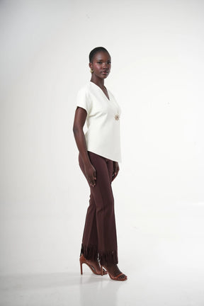 Brisal High-waist Straight-leg Fringe-hem Pants
