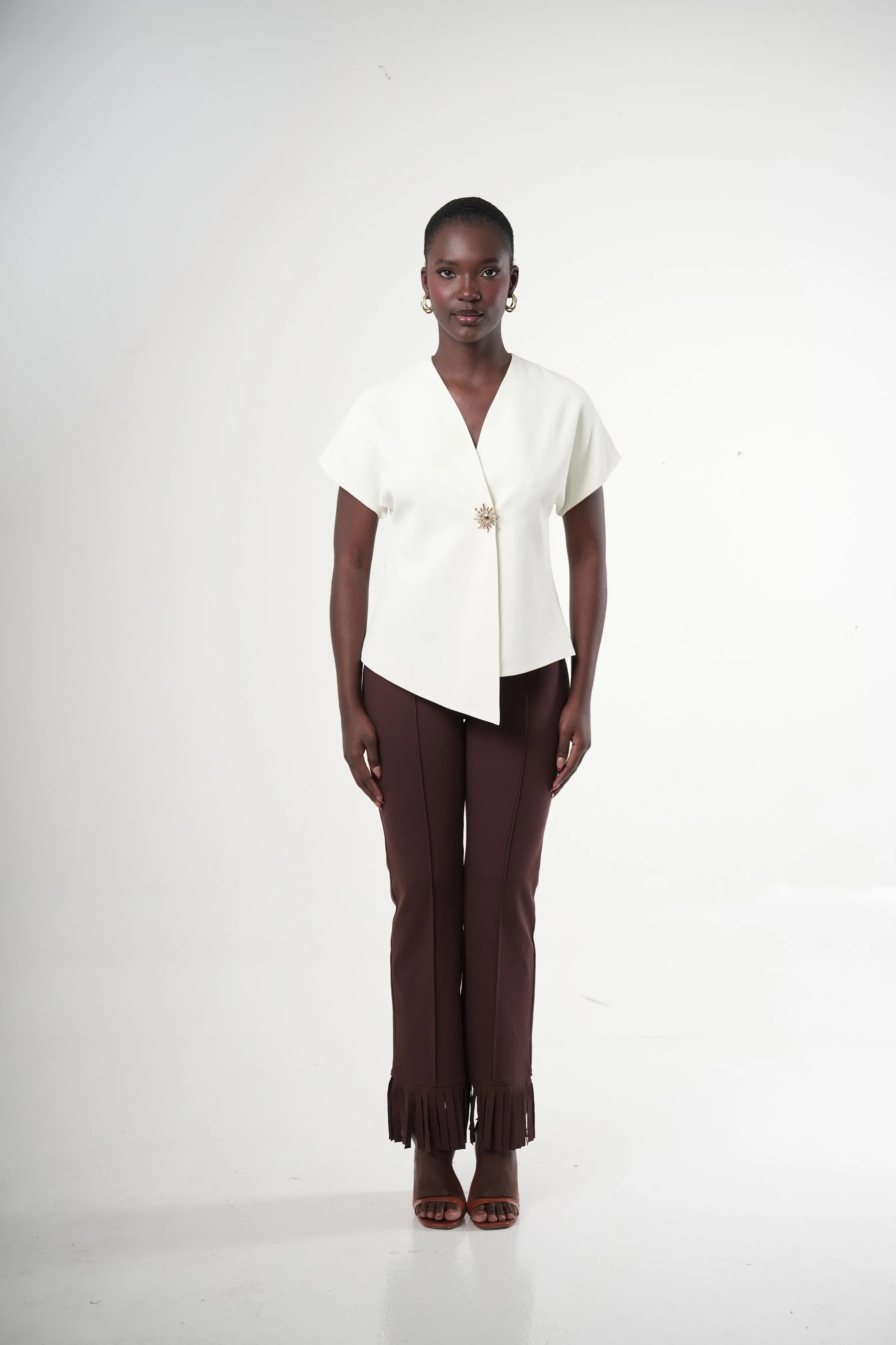 Brisal High-waist Straight-leg Fringe-hem Pants