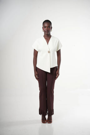 Brisal High-waist Straight-leg Fringe-hem Pants