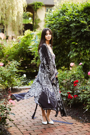 Tree Of Life Silk Robe In Black