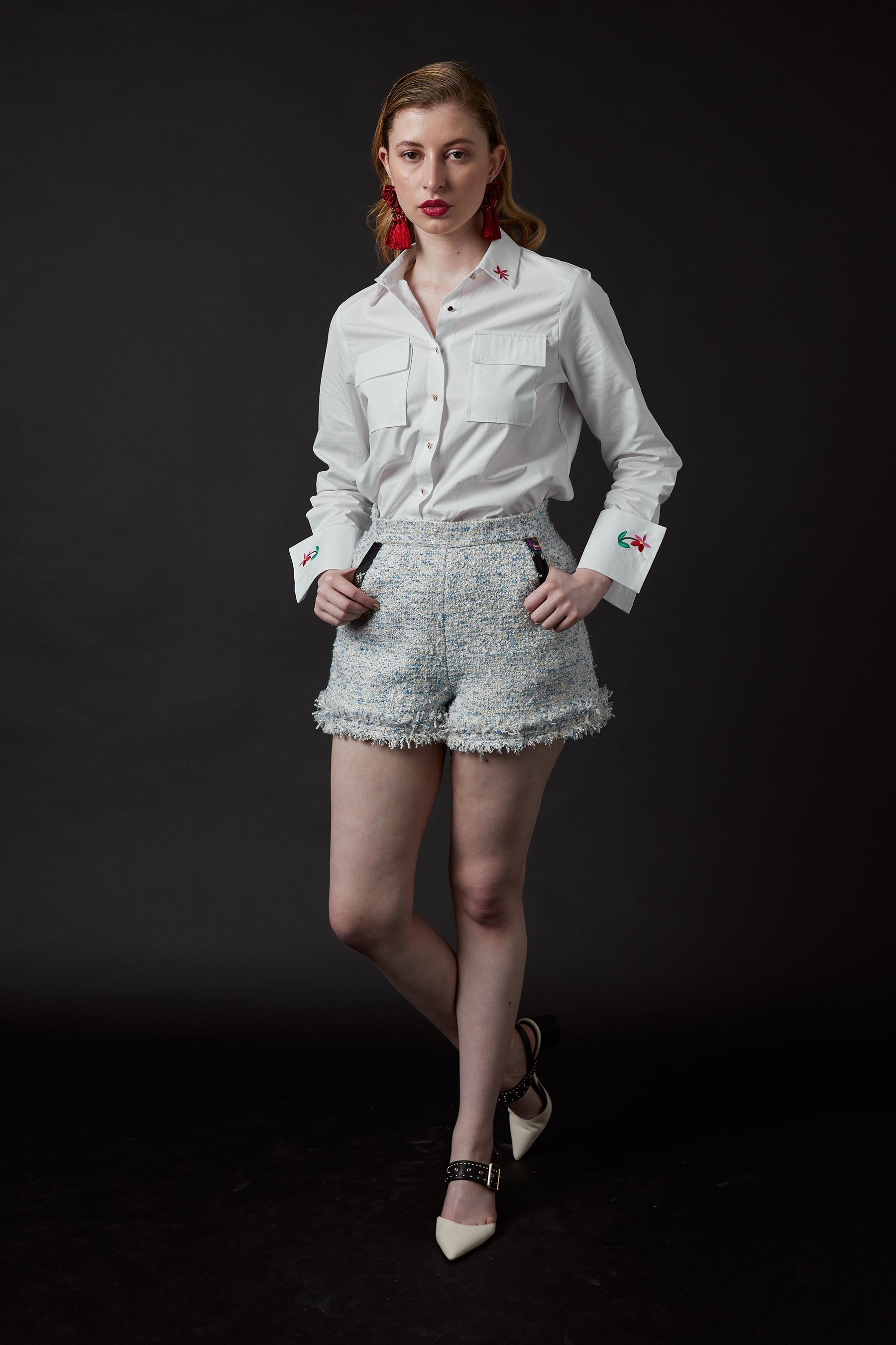Chelsea Tang Tweed Shorts Blue