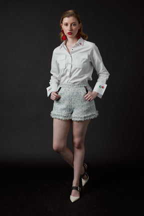 Chelsea Tang Tweed Shorts Blue