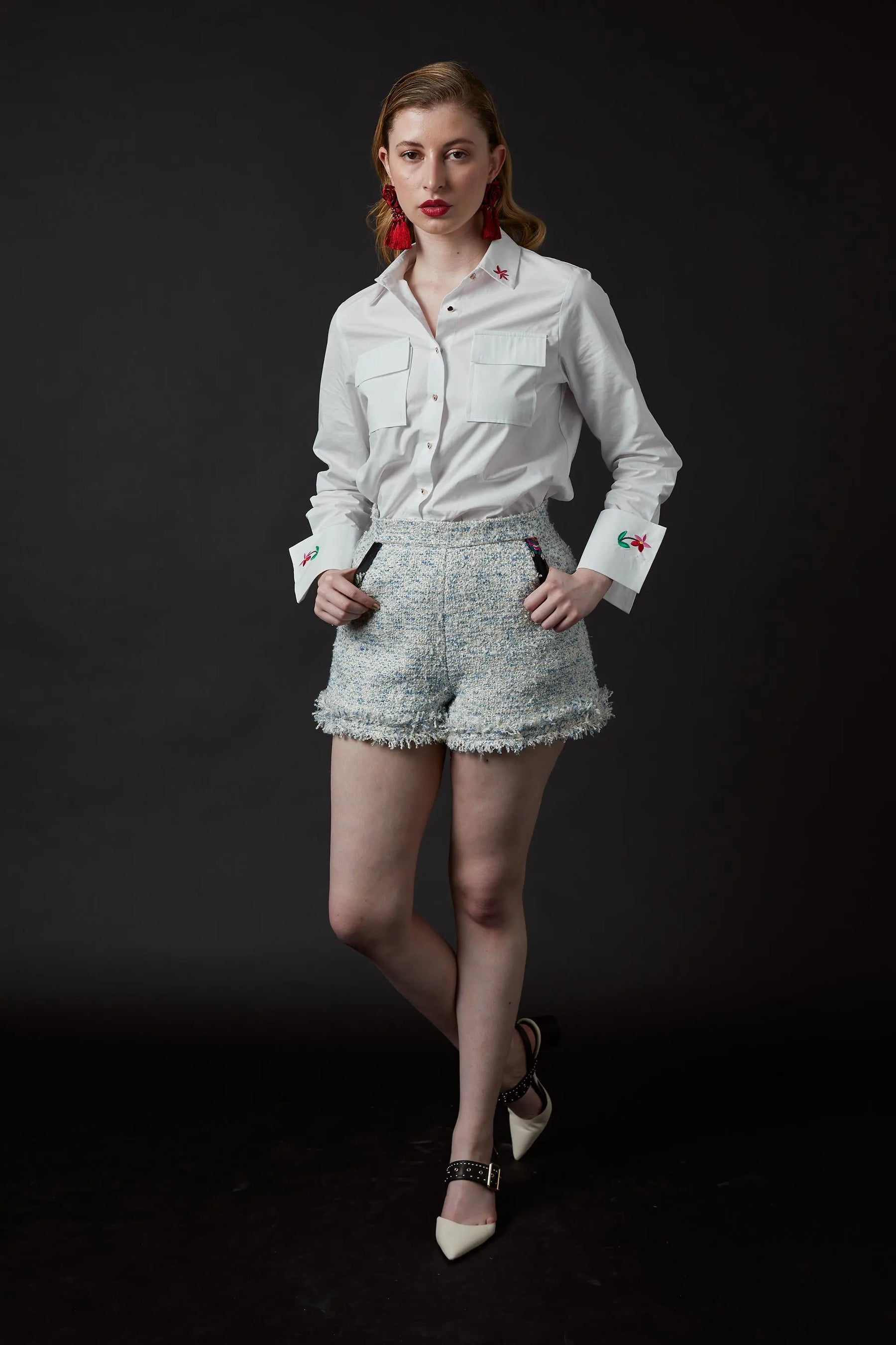 Chelsea Tang Tweed Shorts Blue