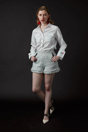 Chelsea Tang Tweed Shorts Blue
