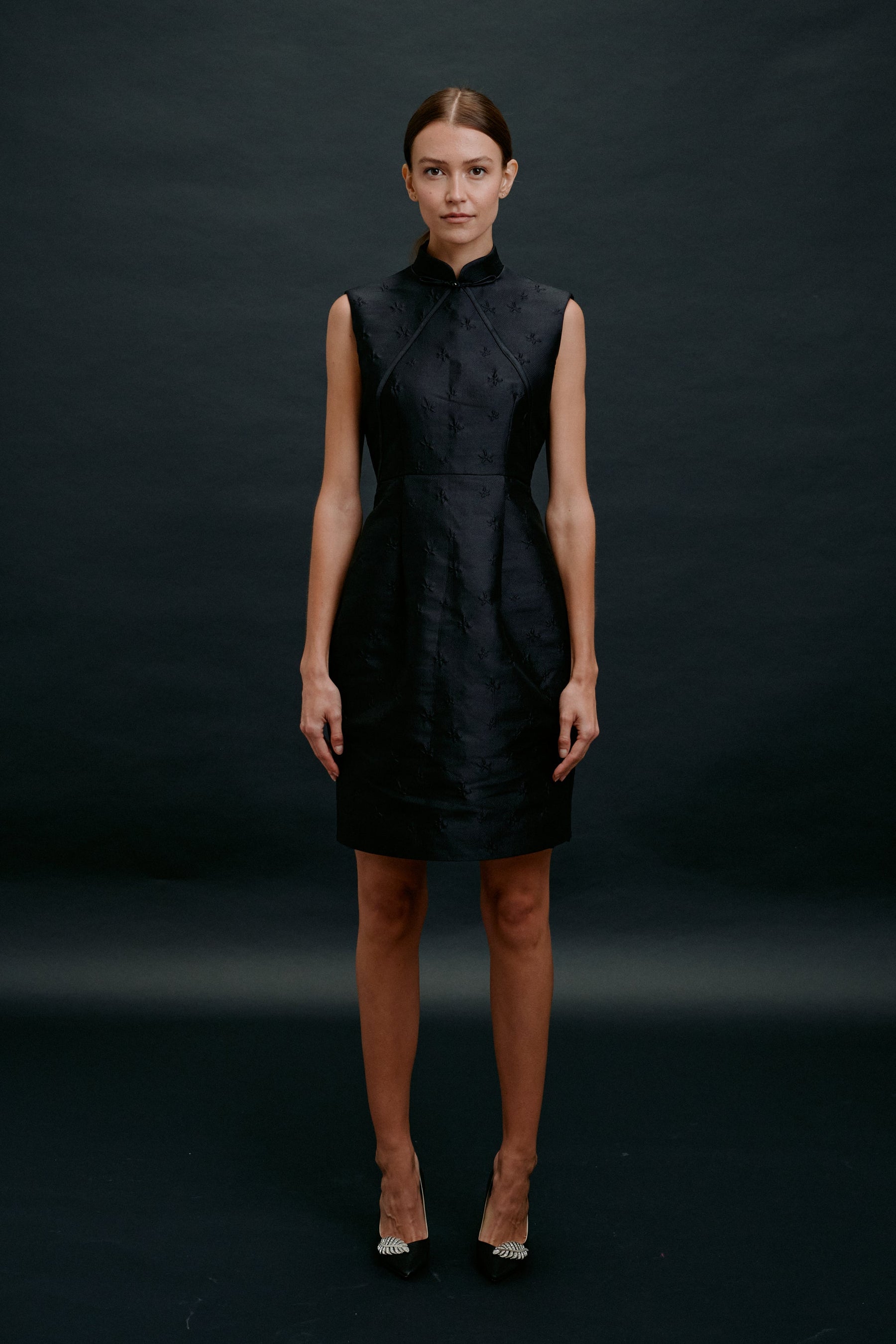 Lady Chang’e Qipao Fitted Dress Black