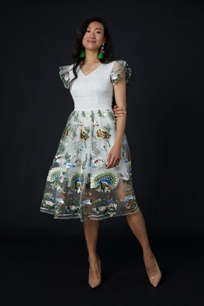Short-sleeved Qiaochu Embroidered Peacock Dress