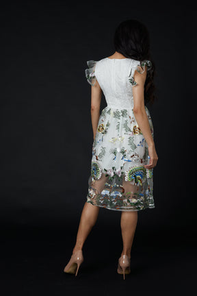 Short-sleeved Qiaochu Embroidered Peacock Dress