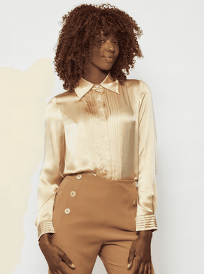 Solgo Pleated Silk Charmeuse Shirt