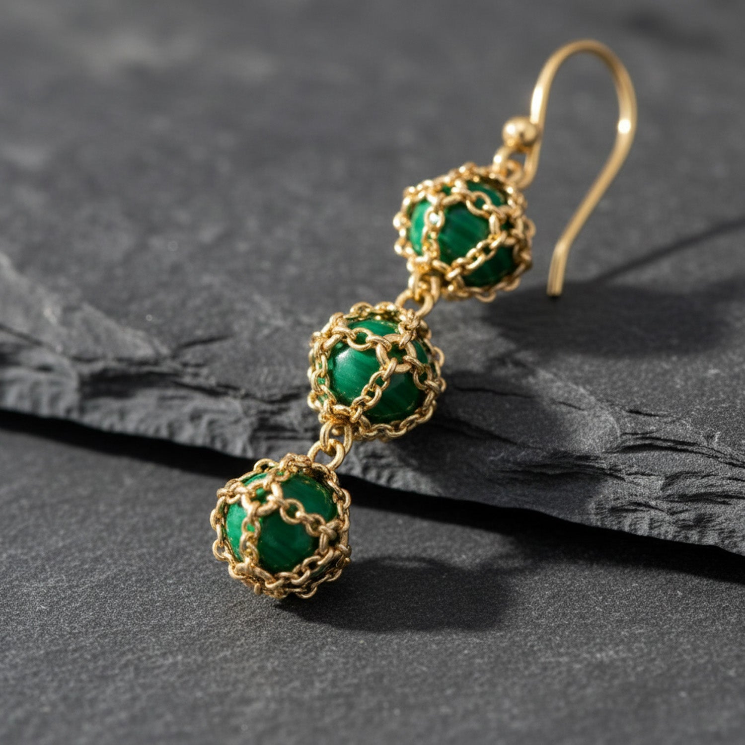 Stacked Caged Malachite Earrings