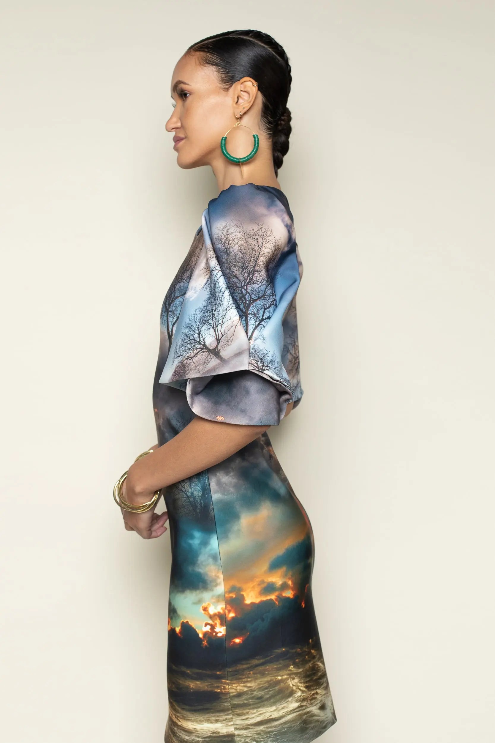 Women’s Printed Asymmetrical V-Neck Scuba Butterfly Sleeve Dress