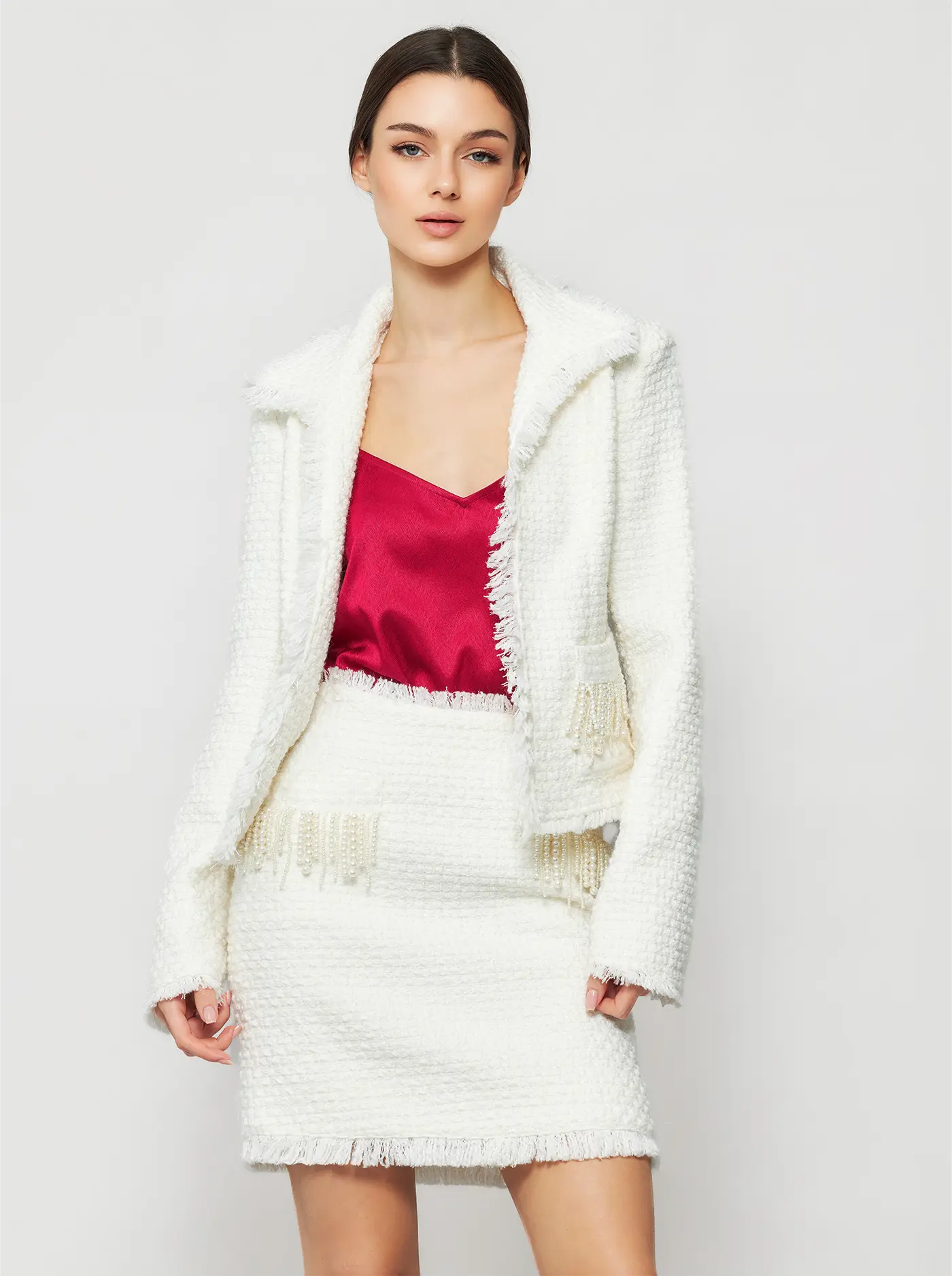 Tia Shimmering Tweed Bouclé Crop Jacket