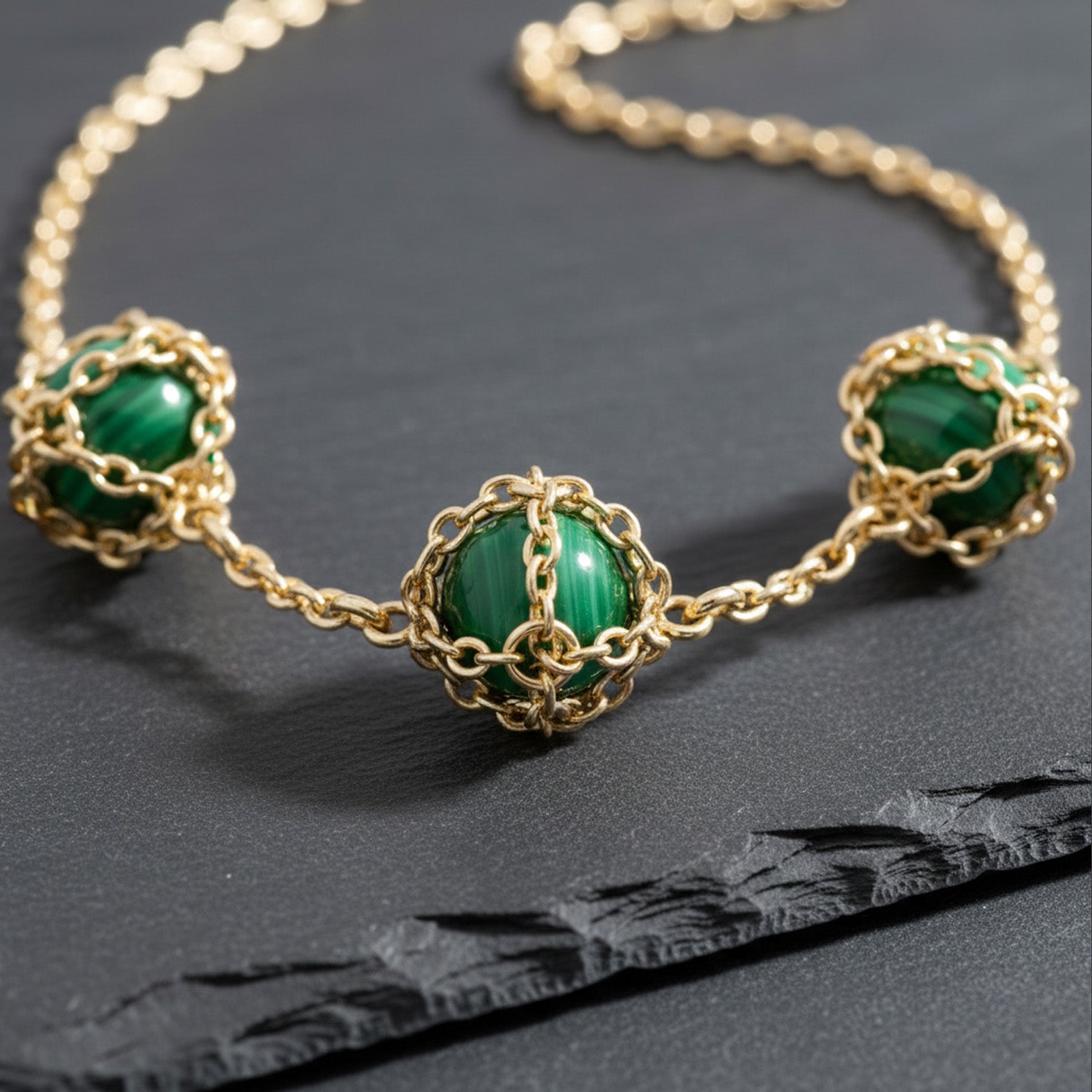 Triple Caged Malachite Necklace