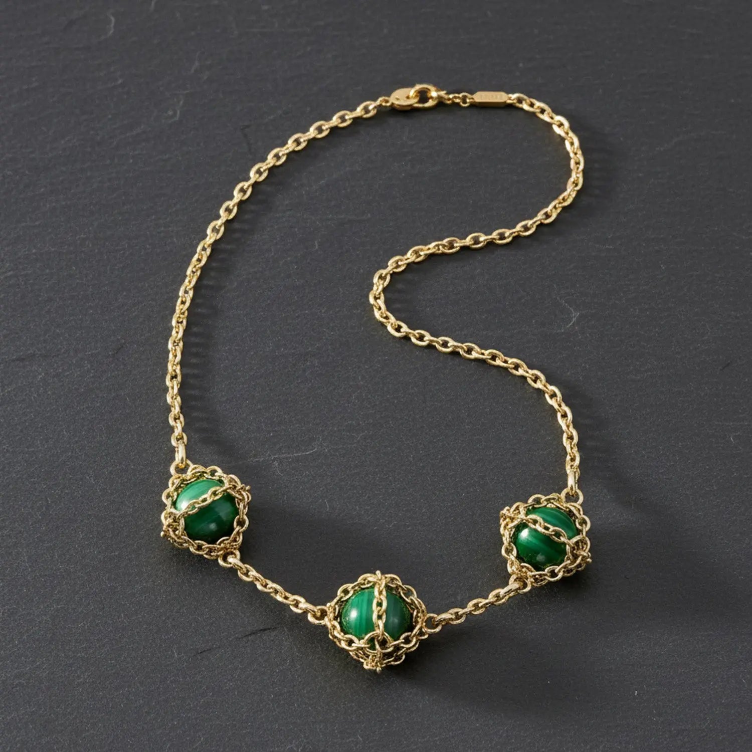 Triple Caged Malachite Necklace